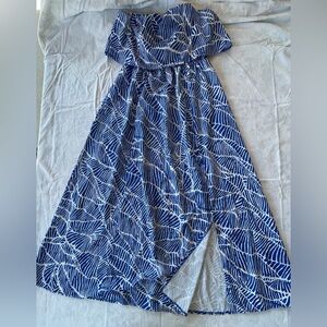 Elegant Blue and White Strapless Dress